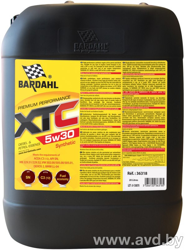 Купить Моторное масло Bardahl XTEC 5W-30 C3 20л в Минске.