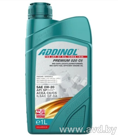Купить Моторное масло Addinol Premium 020 0W-20 C6 5л  в Минске.