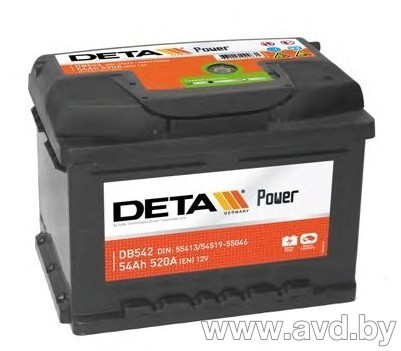 Купить Автомобильные аккумуляторы DETA Power DB 542 L (54 А/ч) в Минске.