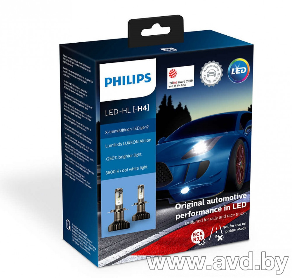 Купить Лампы автомобильные Philips H4 6500K X-tremeUltinon LED gen2 2шт (11342XUWX2)  в Минске.