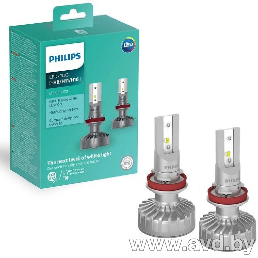 Купить Лампы автомобильные Philips Комплект ламп H8/H11/H16 противотуманных LED (11366ULWX2)  в Минске.