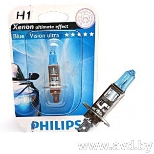 Купить Лампы автомобильные Philips H1 BlueVisionUltra 1шт (12258BVUB1)  в Минске.