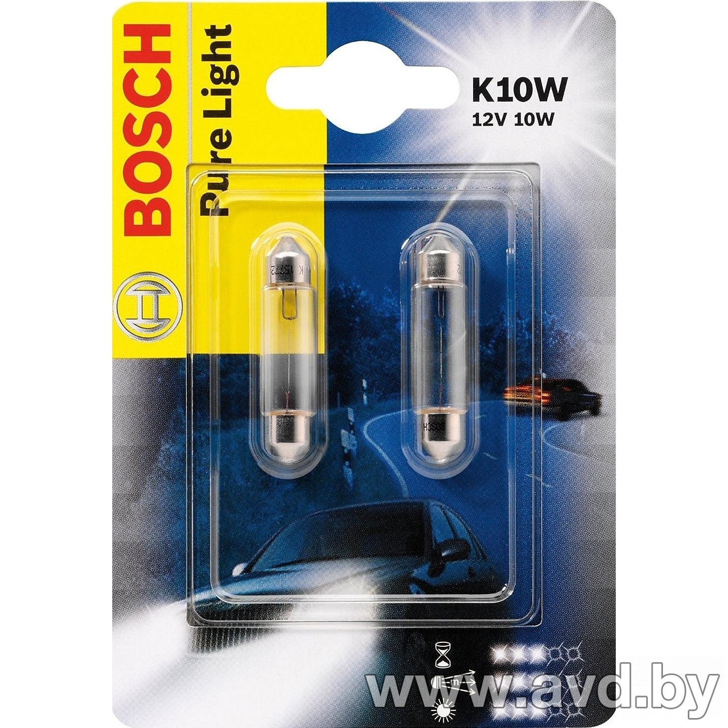 Купить Лампы автомобильные Bosch K10W 12V SB 2шт (1987301014) в Минске.