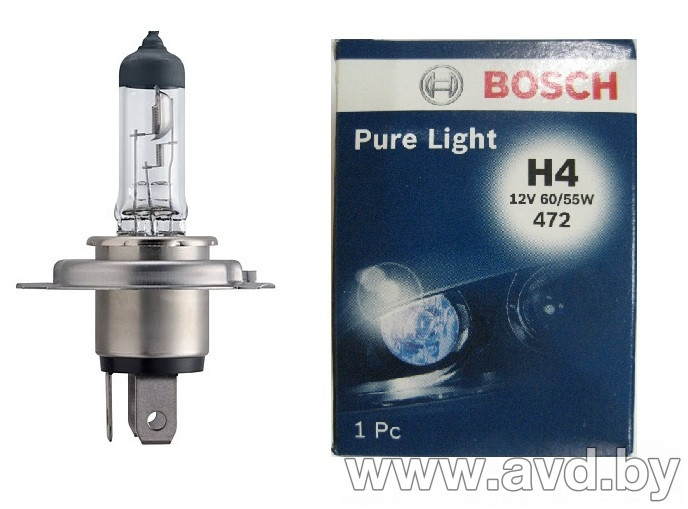 Купить Лампы автомобильные Bosch H4 Pure Light 1шт [1987302041]  в Минске.