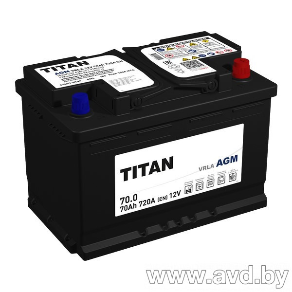 Купить Автомобильные аккумуляторы Titan AGM 70Ah 720A в Минске.