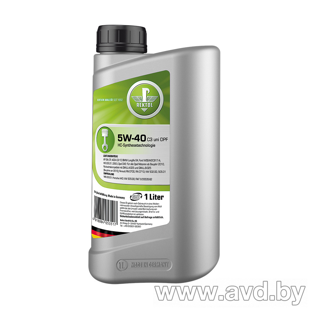 Купить Моторное масло Rektol 5W-40 C3 uni DPF 1л в Минске.