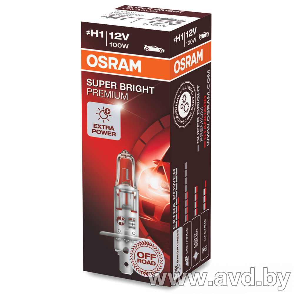 Купить Лампы автомобильные Osram OFFRoad Super Bright Premium H1 1шт (62200SBP)  в Минске.