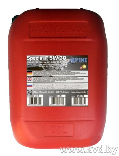 Купить Моторное масло Alpine Special F 5W-30 20л в Минске.