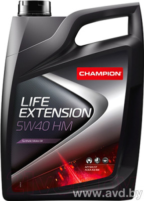Купить Моторное масло Champion Life Extension HM 5W-40 4л в Минске.