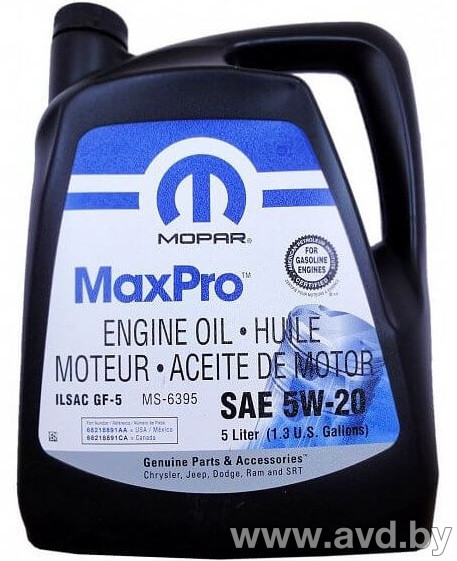 Купить Моторное масло CHRYSLER MaxPro 5W-20 5л (68218891AC)  в Минске.