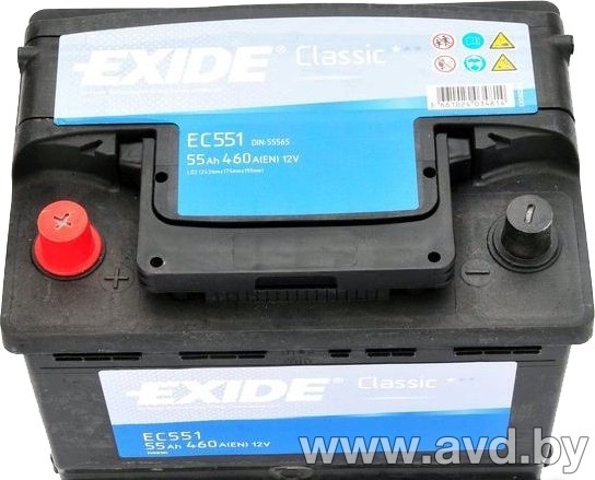 Купить Автомобильные аккумуляторы Exide Classic EC551 (55 А/ч) в Минске.