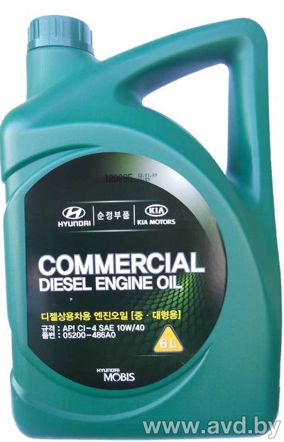 Купить Моторное масло Hyundai/KIA Engine oil (Commercial Diesel) CI-4 10W-40 6л  в Минске.