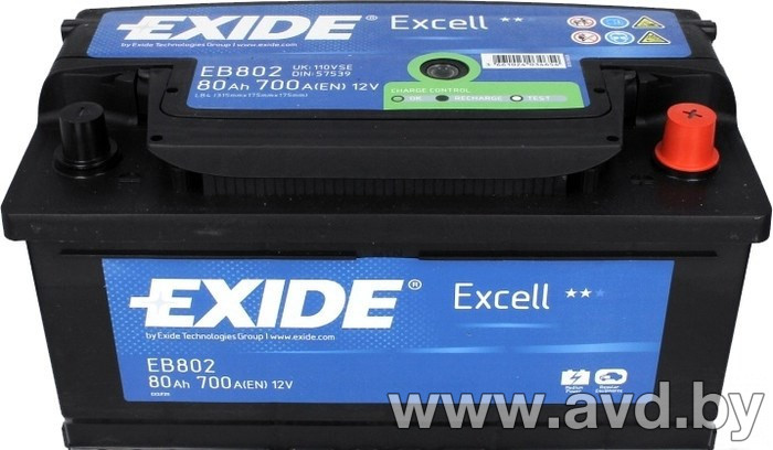 Купить Автомобильные аккумуляторы Exide Excell EB802 (80 А/ч)  в Минске.