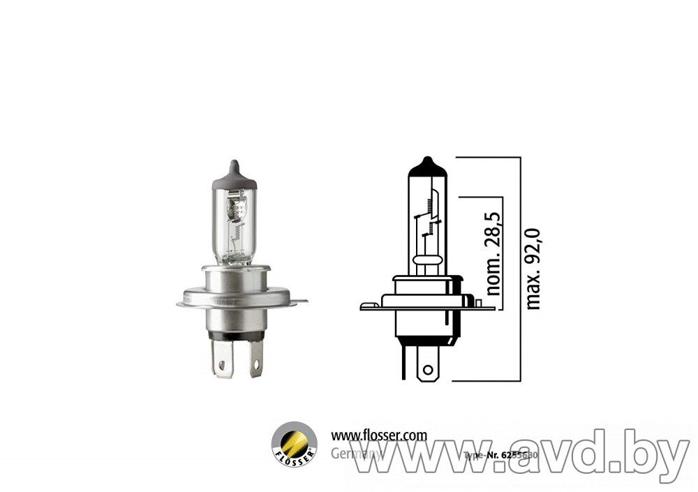 Купить Лампы автомобильные Flosser H4 12V 60/55W P43t 2шт [6255680]  в Минске.