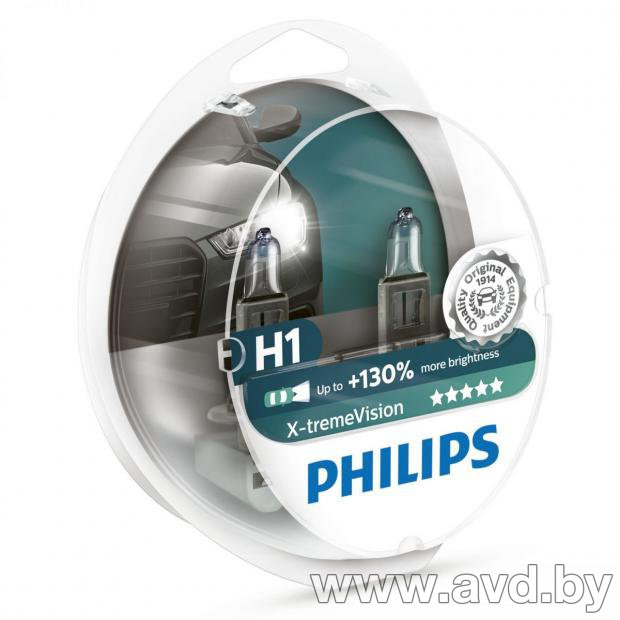 Купить Лампы автомобильные Philips H1 X-tremeVision plus 130% 2шт (12258XVS2) в Минске.