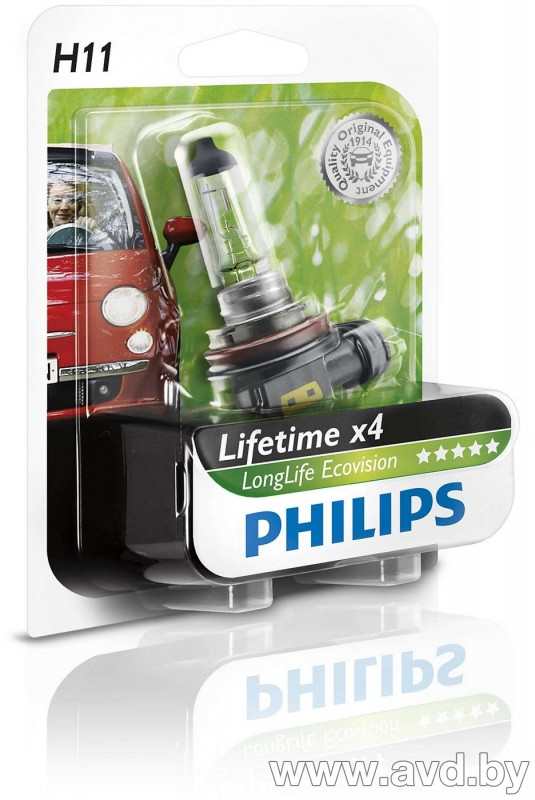 Купить Лампы автомобильные Philips H11 LONGLIFE ECOVISION 1шт (12362LLECOB1) в Минске.
