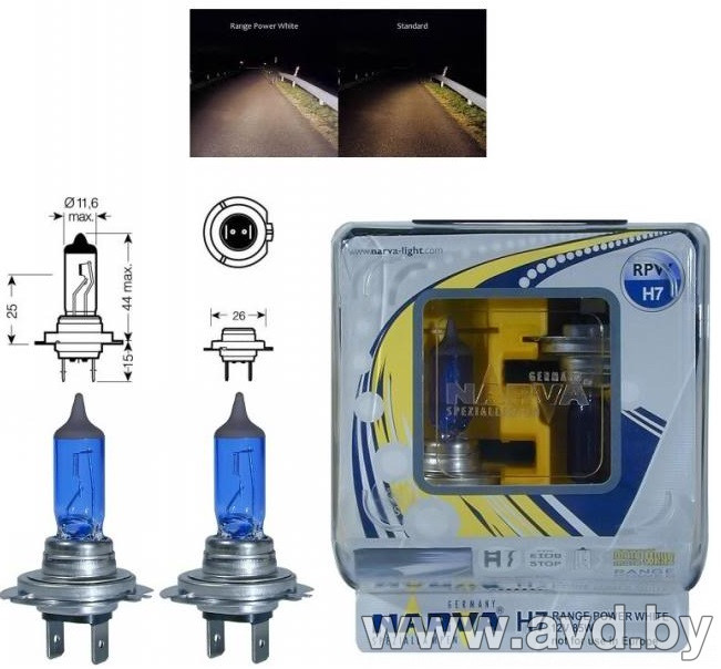 Купить Лампы автомобильные Narva H7 Range Power White 2шт  в Минске.