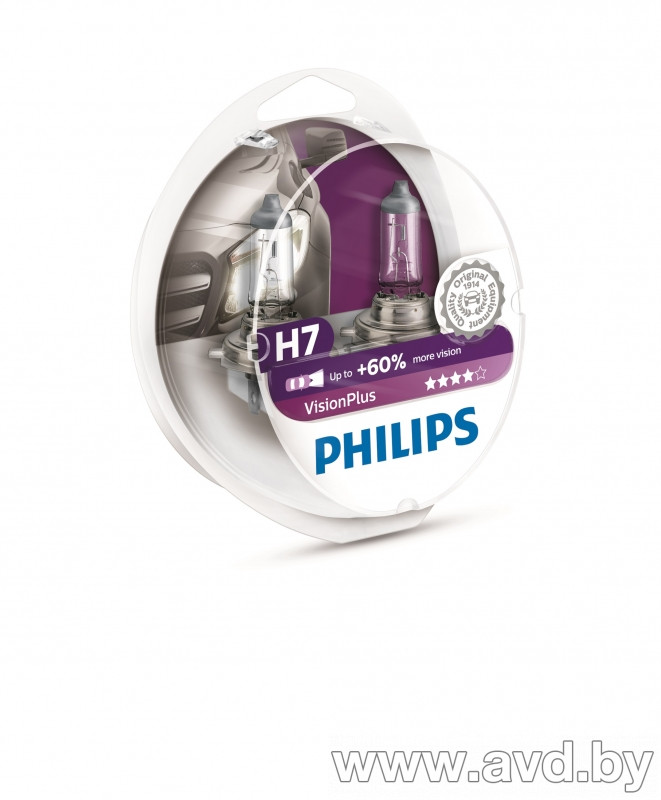 Купить Лампы автомобильные Philips H7 VisionPlus plus 60% 2шт (12972VPS2) в Минске.