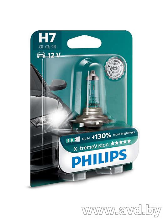 Купить Лампы автомобильные Philips H7 X-tremeVision plus 130% 1шт (12972XVB1)  в Минске.