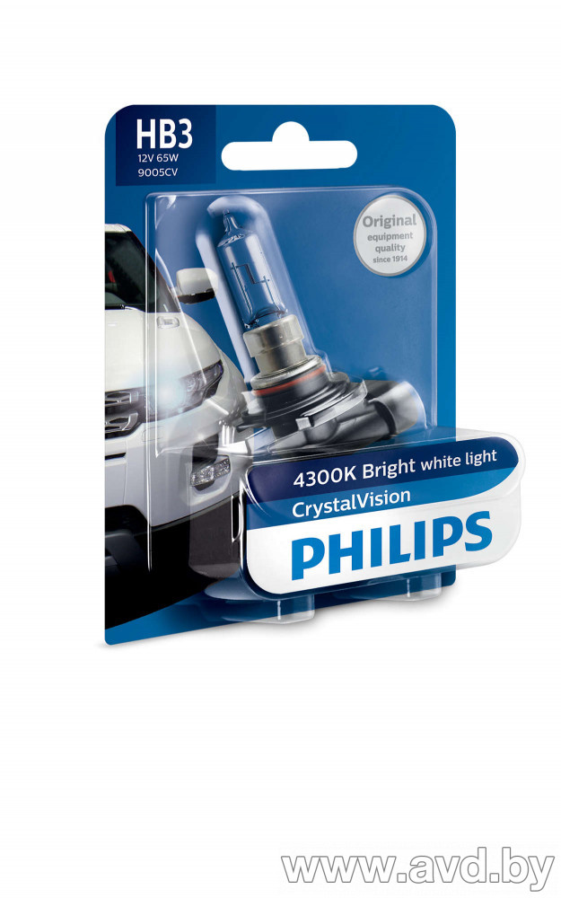 Купить Лампы автомобильные Philips HB3 CRISTAL VISION (4300K, излучают яркий белый свет) 1шт (9005CVB1) в Минске.