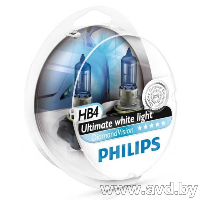 Купить Лампы автомобильные Philips HB4 DIAMOND VISION (5000K, максимально яркий белый свет) 2шт (9006DVS2) в Минске.
