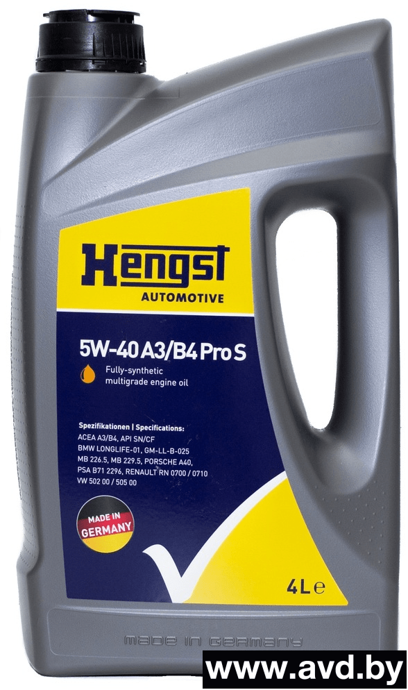 Купить Моторное масло Hengst 5W-40 A3/B4 Pro S 4л  в Минске.