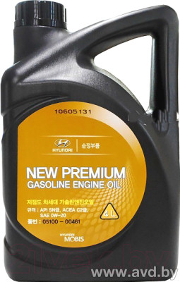 Купить Моторное масло Hyundai/KIA NEW Premium Gasoline 0W-20 4л  в Минске.