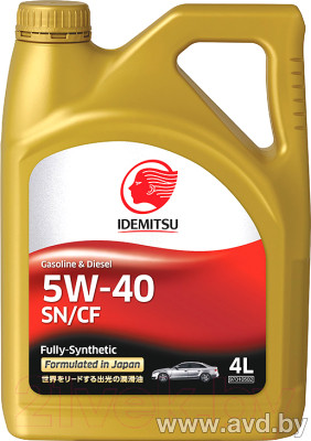 Купить Моторное масло Idemitsu 5W-40 SN/CF 4л в Минске.