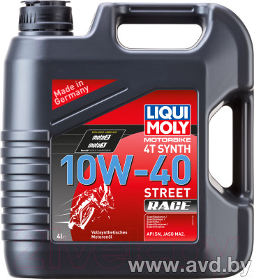 Купить Моторное масло Liqui Moly Motorbike 4T Synth Street Race 10W-40 4л  в Минске.