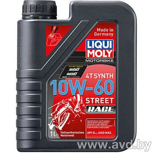 Купить Моторное масло Liqui Moly Motorbike 4T Synth Street Race 10W-60 1л  в Минске.