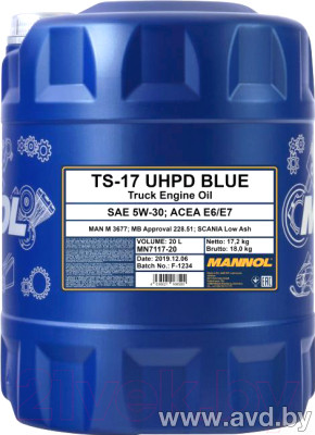Купить Моторное масло Mannol Blue UHPD 5W-30 E6/E7 20л в Минске.