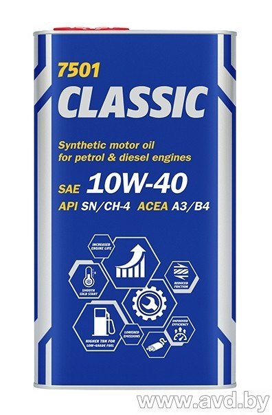 Купить Моторное масло Mannol Classic 10W-40 API SN/CH-4 1л (металл)  в Минске.