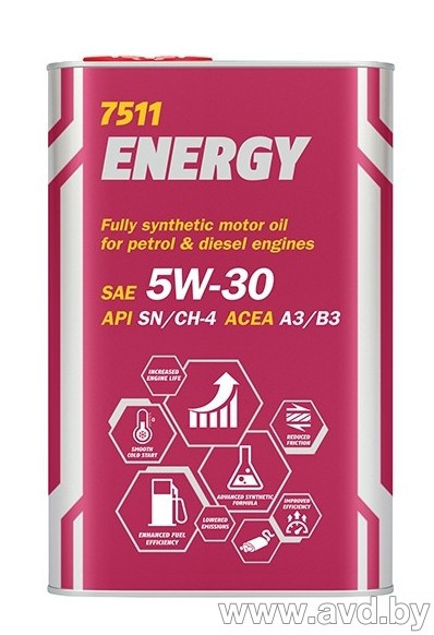 Купить Моторное масло Mannol Energy 5W-30 API SN/CH-4 1л (металл) в Минске.