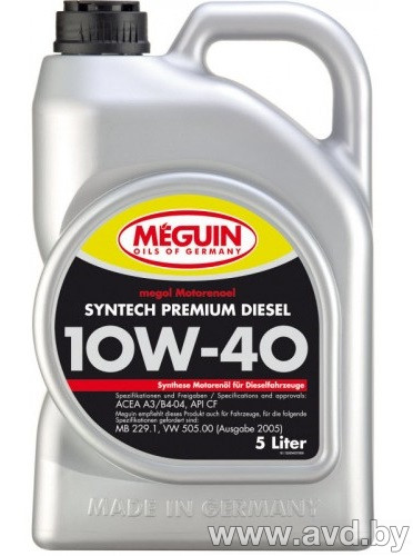 Купить Моторное масло Meguin Megol Syntech Premium Diesel SAE 10W-40 5л в Минске.