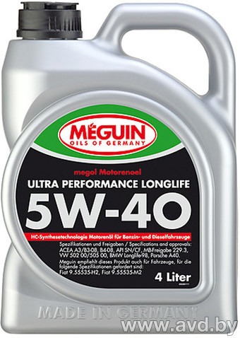Купить Моторное масло Meguin Megol Ultra Performance Longlife 5W-40 4л [6486]  в Минске.