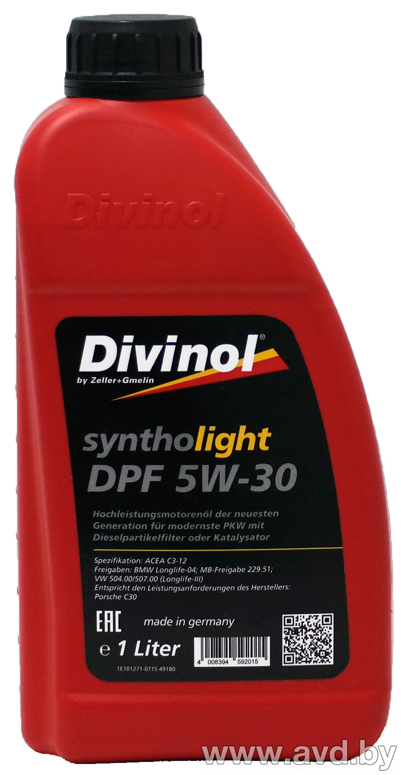 Купить Моторное масло Divinol Syntholight DPF 5W-30 1л  в Минске.