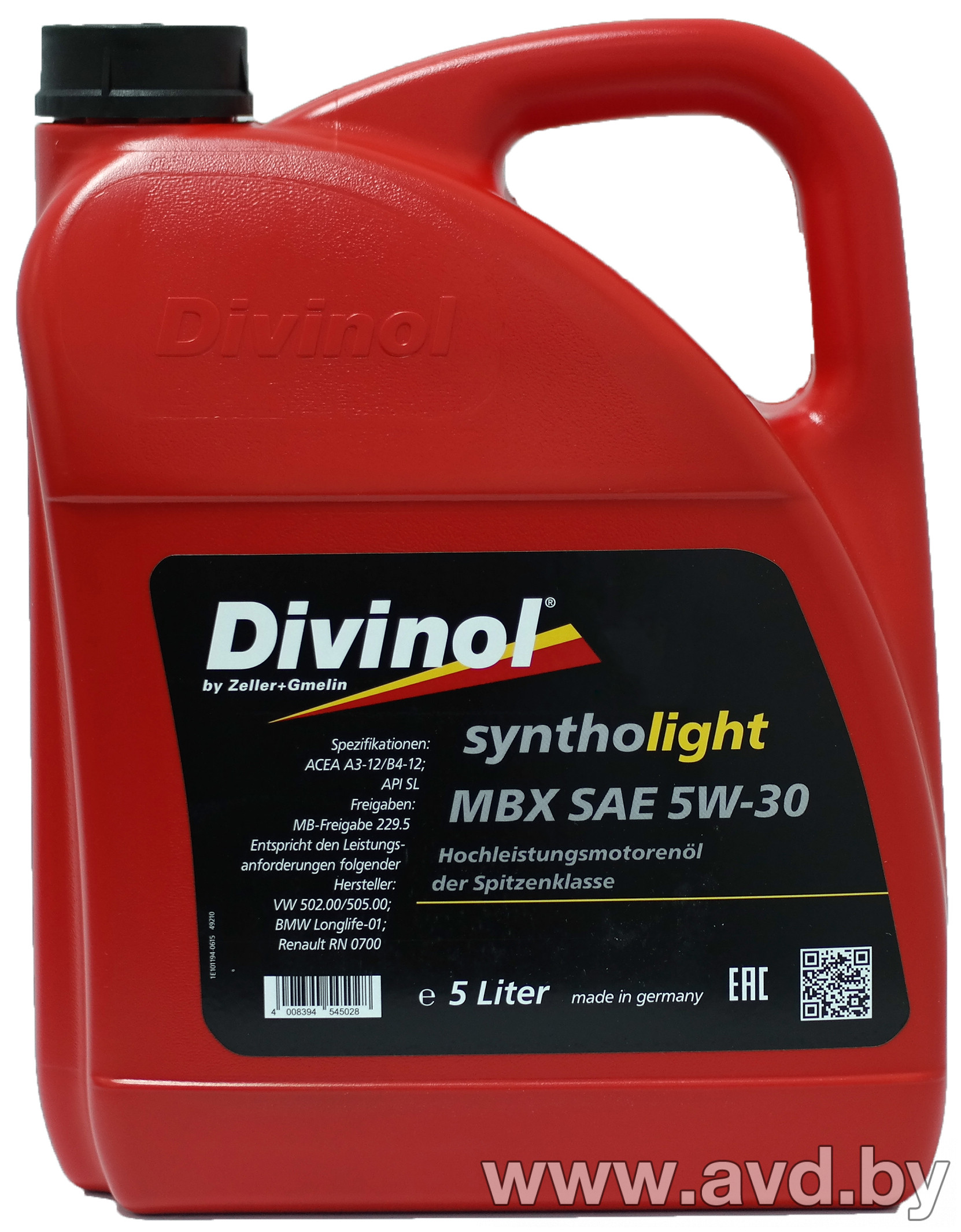 Купить Моторное масло Divinol Syntholight MBX 5W-30 5л  в Минске.