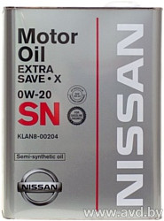 Купить Моторное масло Nissan Extra Save X SN 0W-20 (KLAN8-00204) 4л  в Минске.