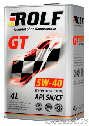 Купить Моторное масло ROLF GT 5W-40 SN/CF 4л в Минске.