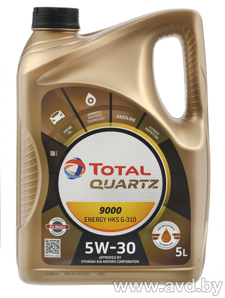 Купить Моторное масло Total Quartz 9000 5W-30 5л  в Минске.