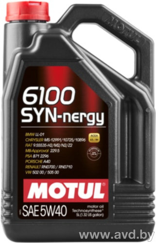 Купить Моторное масло Motul 6100 Syn-Nergy 5W-40 5л в Минске.