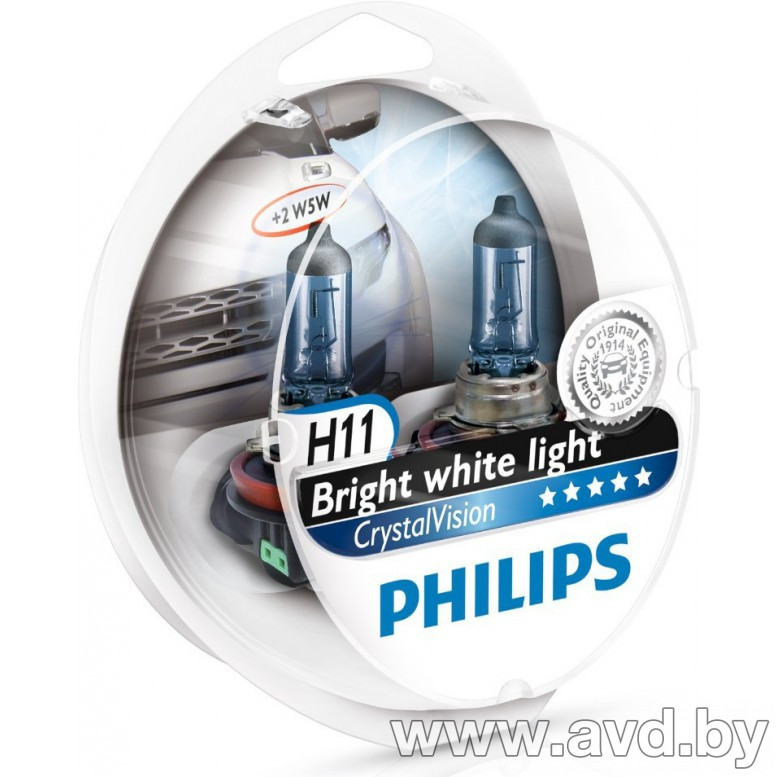 Купить Лампы автомобильные Philips Набор H11 Cristal Vision + 2шт W5W ярко-белый свет 4300К (12362CVSM) в Минске.