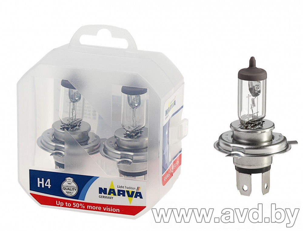 Купить Лампы автомобильные Narva H4 Range Power 50 plus 2шт (48861 RP 2xH4)  в Минске.