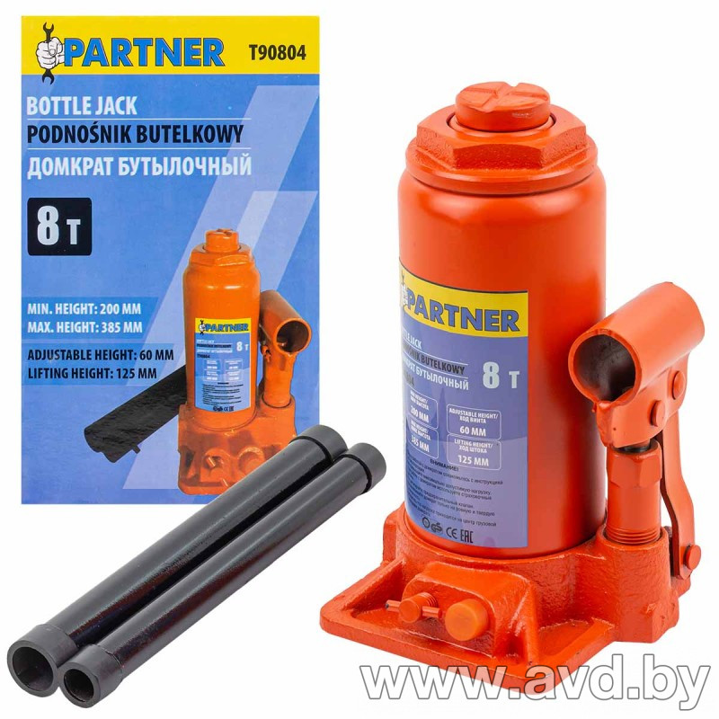Купить Домкраты PARTNER Бутылочный 8т с клапаном (PA-T90804) в Минске.