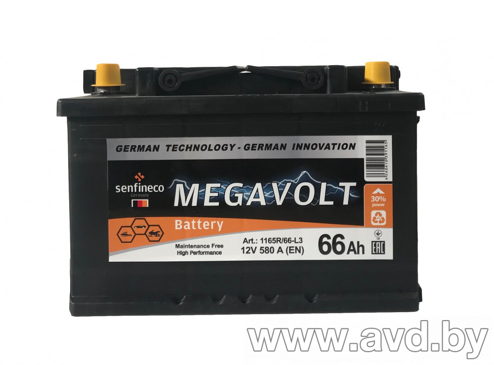 Купить Автомобильные аккумуляторы Senfineco MegaVOLT 66AH L в Минске.