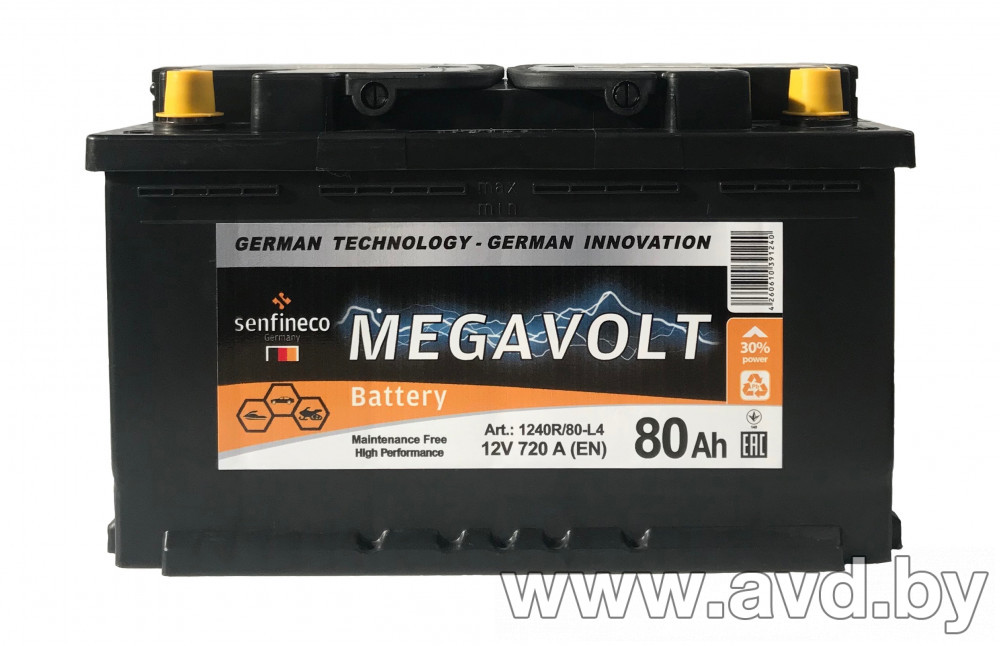 Купить Автомобильные аккумуляторы Senfineco MegaVOLT 80AH R в Минске.