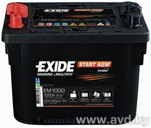 Купить Автомобильные аккумуляторы Exide Start AGM EM1000 (50 А/ч) в Минске.