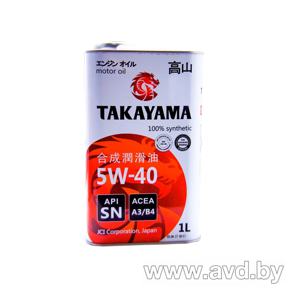Купить Моторное масло Takayama 5W-40 API SN/CF 1л в Минске.