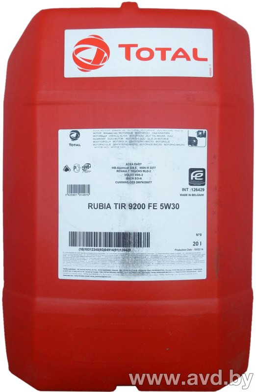 Купить Моторное масло Total Rubia TIR 9200 FE 5W-30 20л  в Минске.