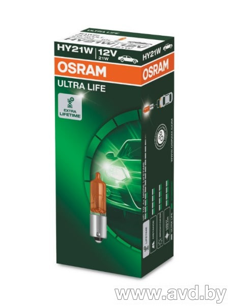 Купить Лампы автомобильные Osram Ultra Lifу HY21W 1шт (64137ULT)  в Минске.